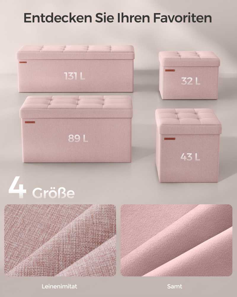 Songmics Taburetė su daiktadėže 38 x 110 x 38 cm pastelinės rožinės spalvos