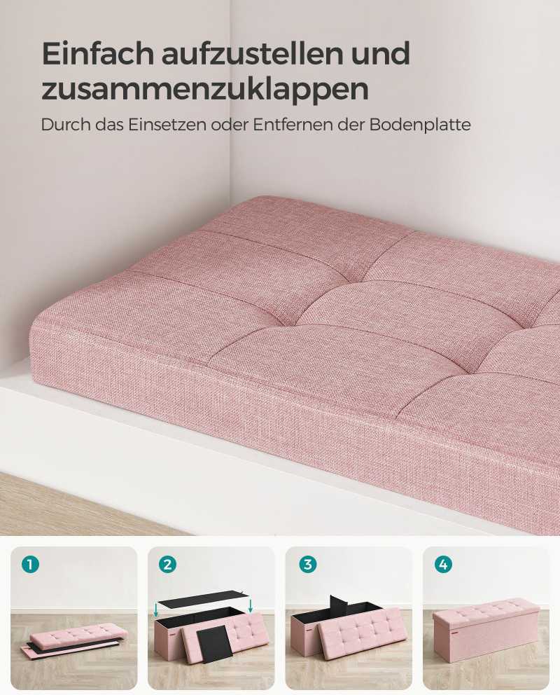 Songmics Taburetė su daiktadėže 38 x 110 x 38 cm pastelinės rožinės spalvos