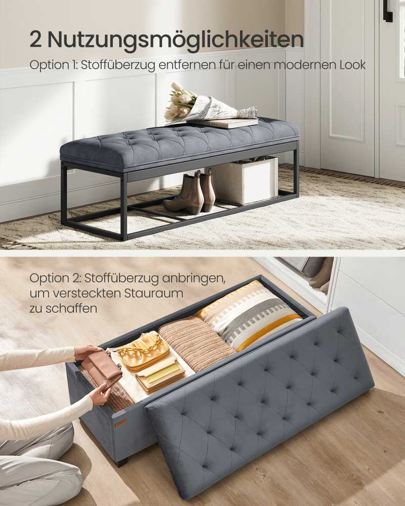 Songmics Taburetė su daiktadėže 40 x 110 x 40 cm skalūno pilkos spalvos
