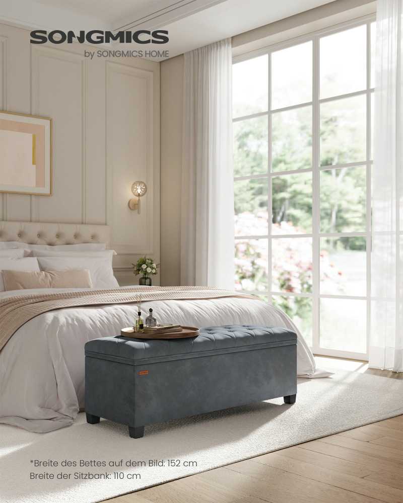Songmics Taburetė su daiktadėže 40 x 110 x 40 cm skalūno pilkos spalvos