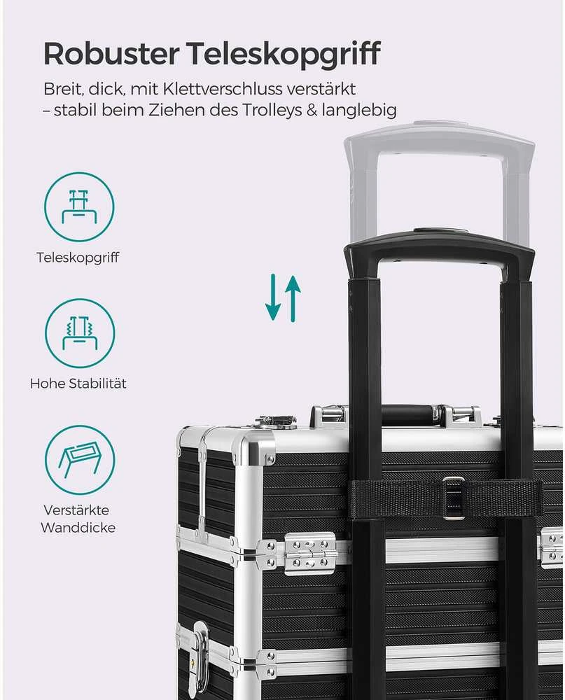 Songmics Užrakinamas kosmetikos dėklo vežimėlis kelionėms
