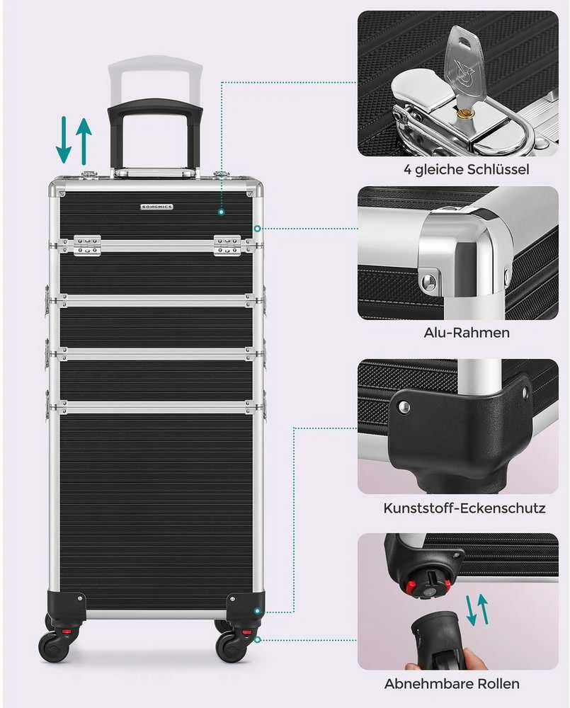 Songmics Užrakinamas kosmetikos dėklo vežimėlis kelionėms