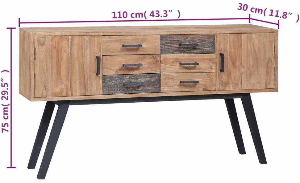 Šoninė spintelė, 110x30x75cm, tikmedžio medienos masyvas