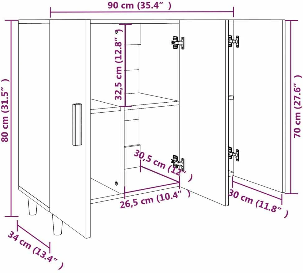 Šoninė spintelė, dūminio ąžuolo, 90x34x80cm, apdirbta mediena