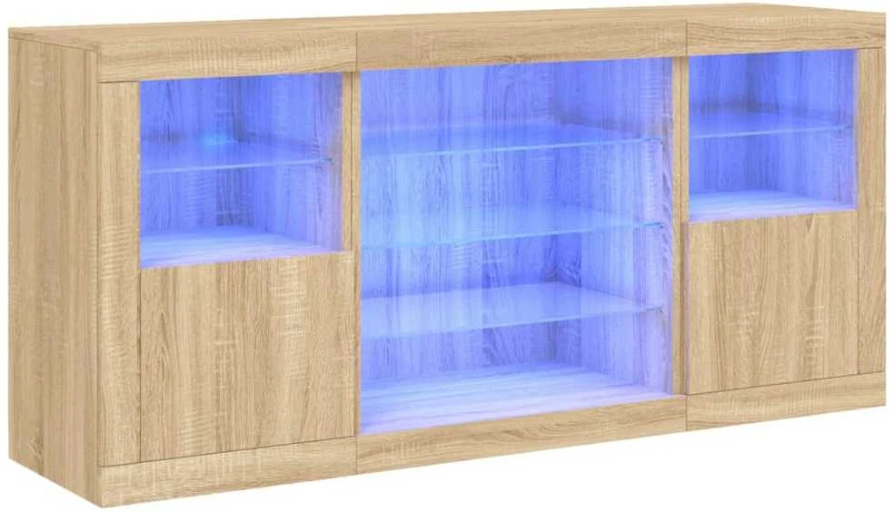 Šoninė spintelė su LED lemputėmis, ąžuolo, 142,5x37x67cm