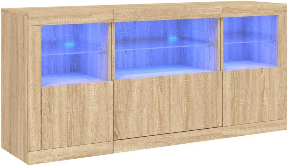 Šoninė spintelė su LED lemputėmis, ąžuolo, 142,5x37x67cm