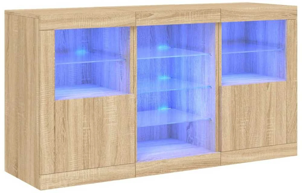 Šoninė spintelė su LED lemputėmis, ąžuolo, 123x37x67cm