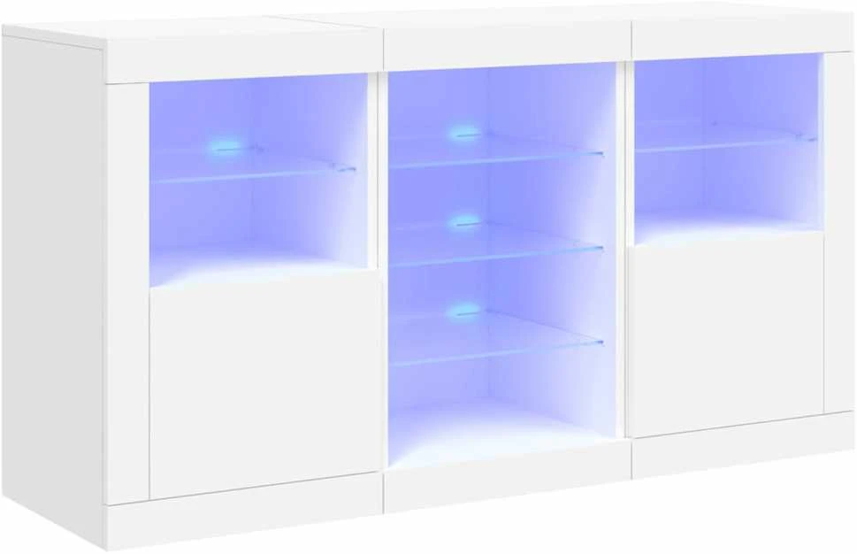 Šoninė spintelė su LED lemputėmis, baltos spalvos, 123x37x67cm