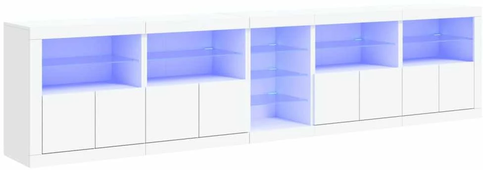 Šoninė spintelė su LED lemputėmis, baltos spalvos, 283x37x67cm