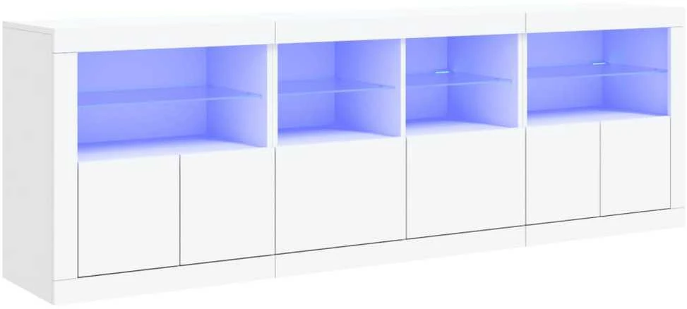 Šoninė spintelė su LED lemputėmis, baltos spalvos, 202x37x67cm