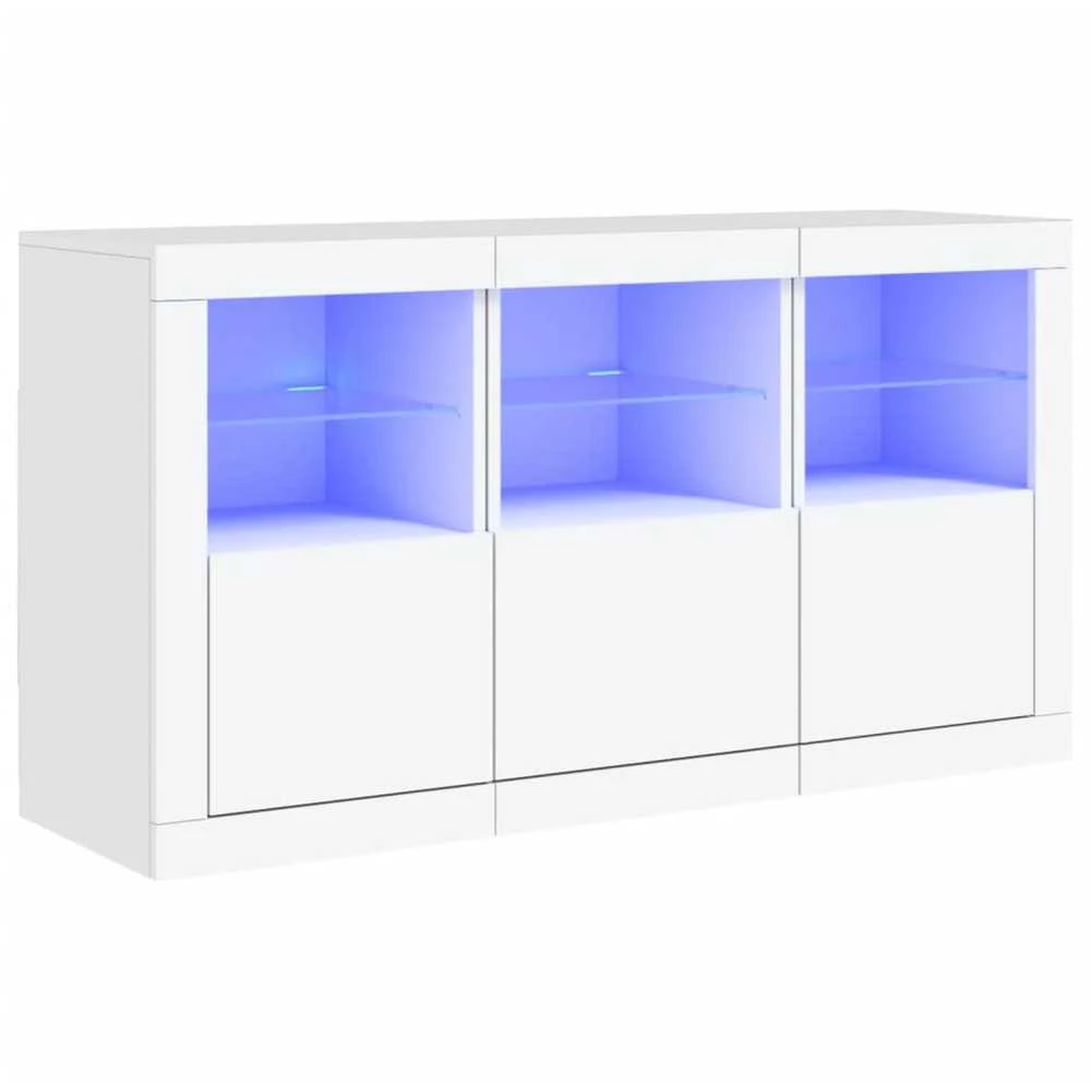 Šoninė spintelė su LED lemputėmis, baltos spalvos, 123x37x67cm