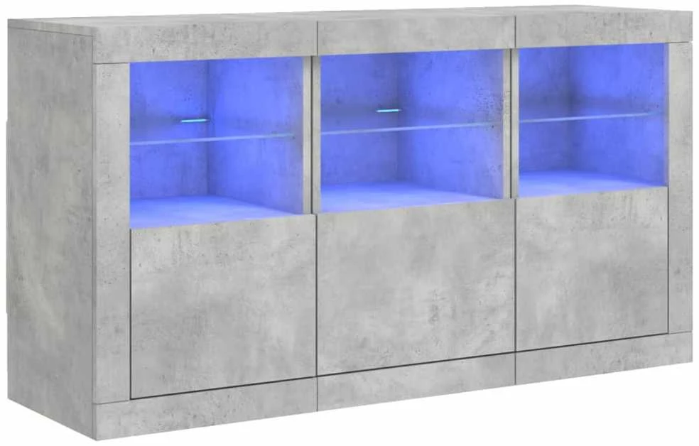 Šoninė spintelė su LED lemputėmis, betono pilka, 123x37x67cm