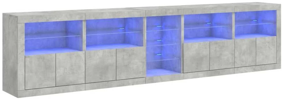 Šoninė spintelė su LED lemputėmis, betono pilka, 283x37x67cm