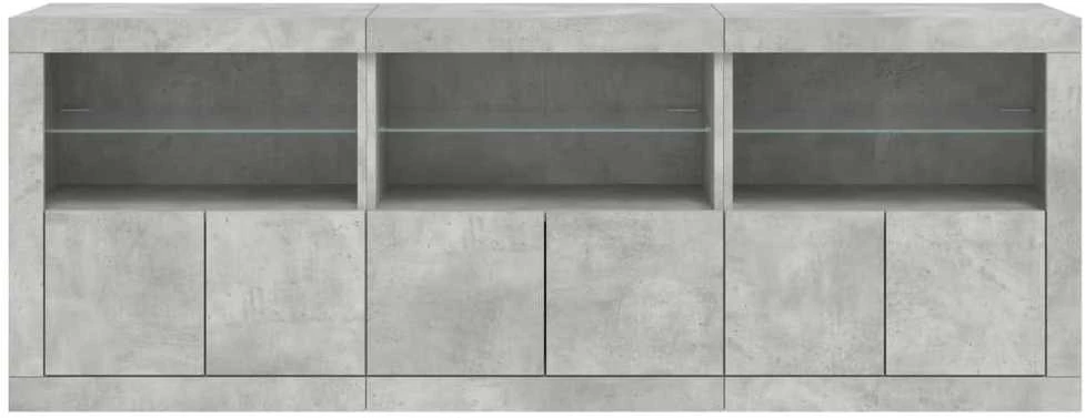 Šoninė spintelė su LED lemputėmis, betono pilka, 181,5x37x67cm