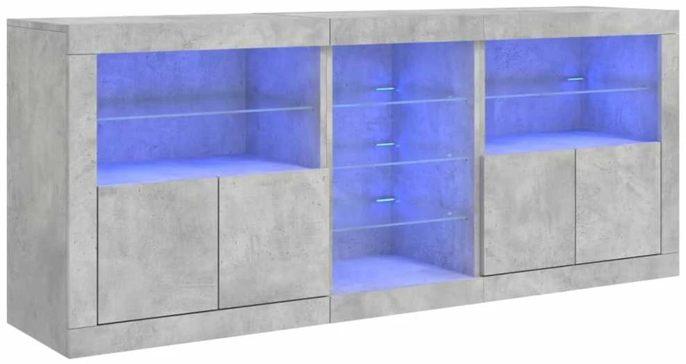 Šoninė spintelė su LED lemputėmis, betono pilka, 181,5x37x67cm