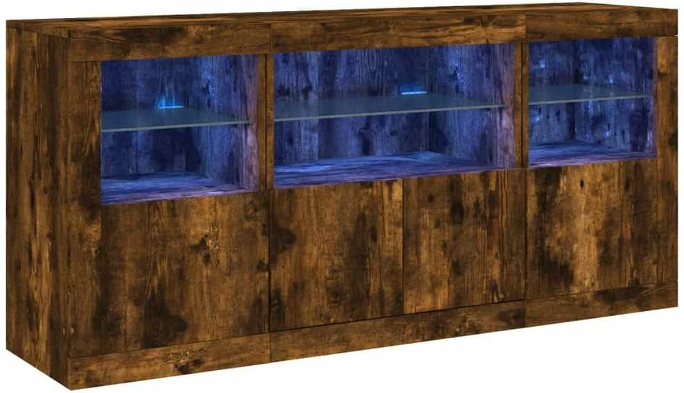 Šoninė spintelė su LED lemputėmis, dūminė, 142,5x37x67cm