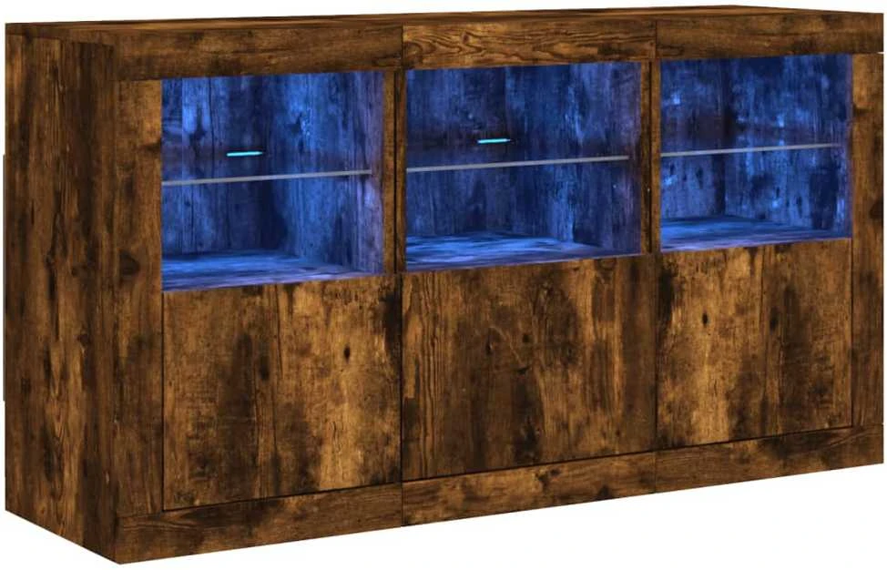 Šoninė spintelė su LED lemputėmis, dūminio ąžuolo, 123x37x67cm