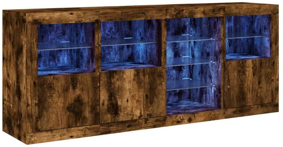 Šoninė spintelė su LED lemputėmis, dūminio ąžuolo, 164x37x67cm