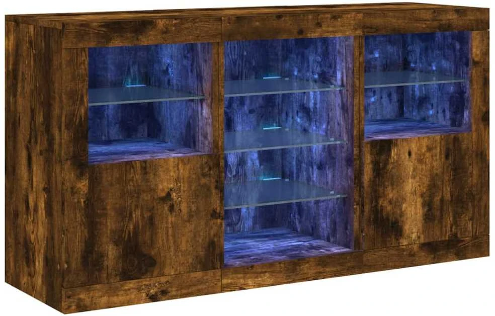 Šoninė spintelė su LED lemputėmis, dūminio ąžuolo, 123x37x67cm