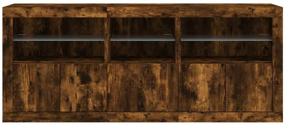 Šoninė spintelė su LED lemputėmis, dūminio ąžuolo, 162x37x67cm