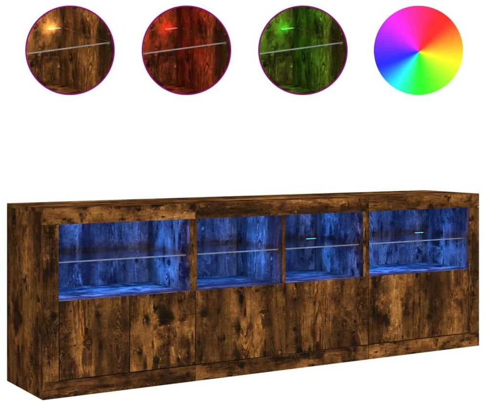 Šoninė spintelė su LED lemputėmis, dūminio ąžuolo, 202x37x67cm
