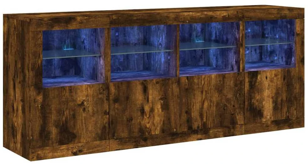 Šoninė spintelė su LED lemputėmis, dūminio ąžuolo, 163x37x67cm
