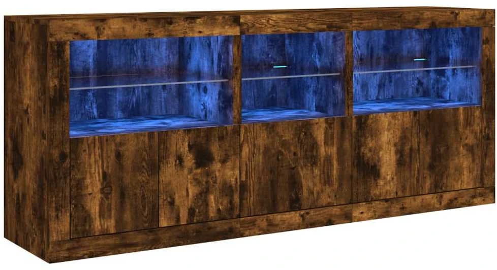 Šoninė spintelė su LED lemputėmis, dūminio ąžuolo, 162x37x67cm