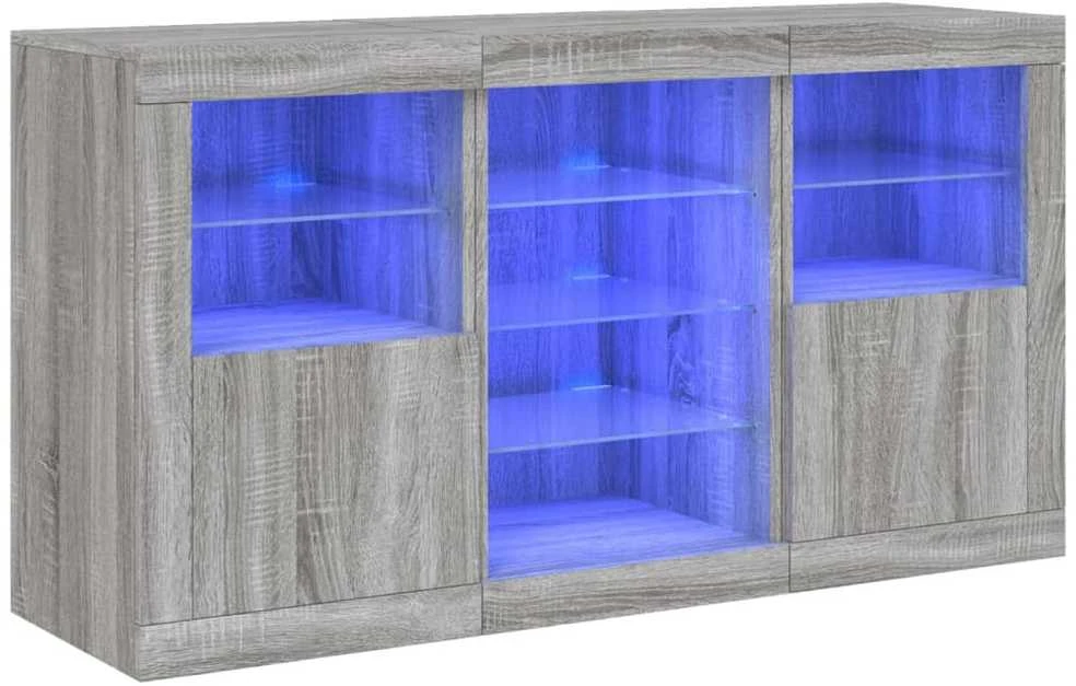 Šoninė spintelė su LED lemputėmis, pilka ąžuolo, 123x37x67cm