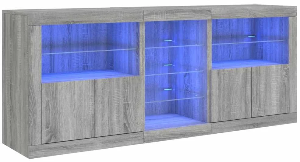 Šoninė spintelė su LED lemputėmis, pilka ąžuolo, 181,5x37x67cm