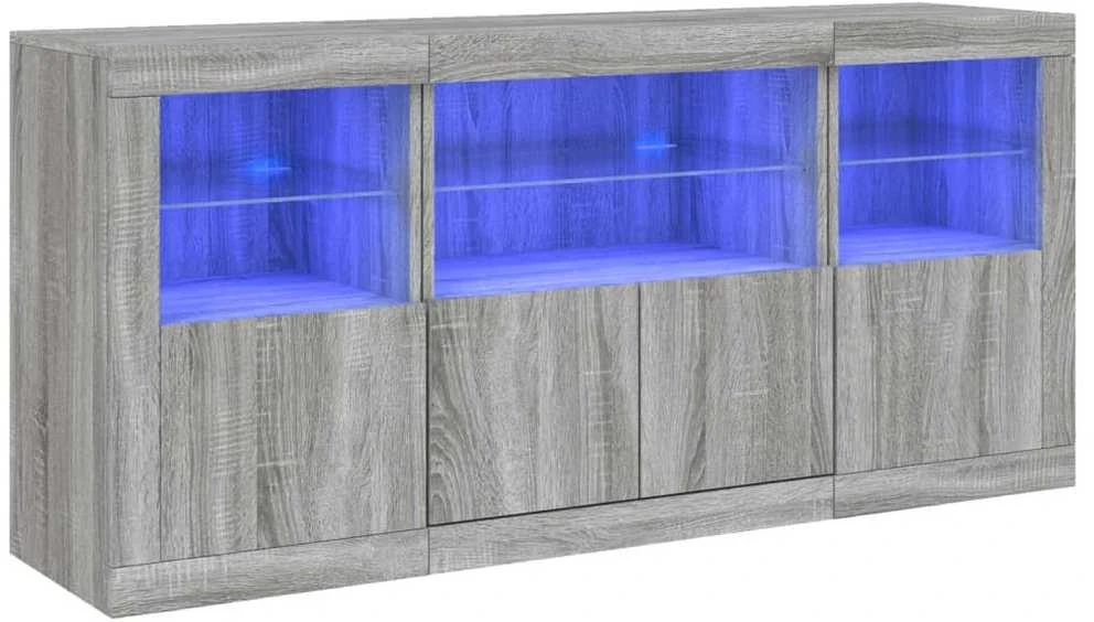 Šoninė spintelė su LED lemputėmis, pilka ąžuolo, 142,5x37x67cm