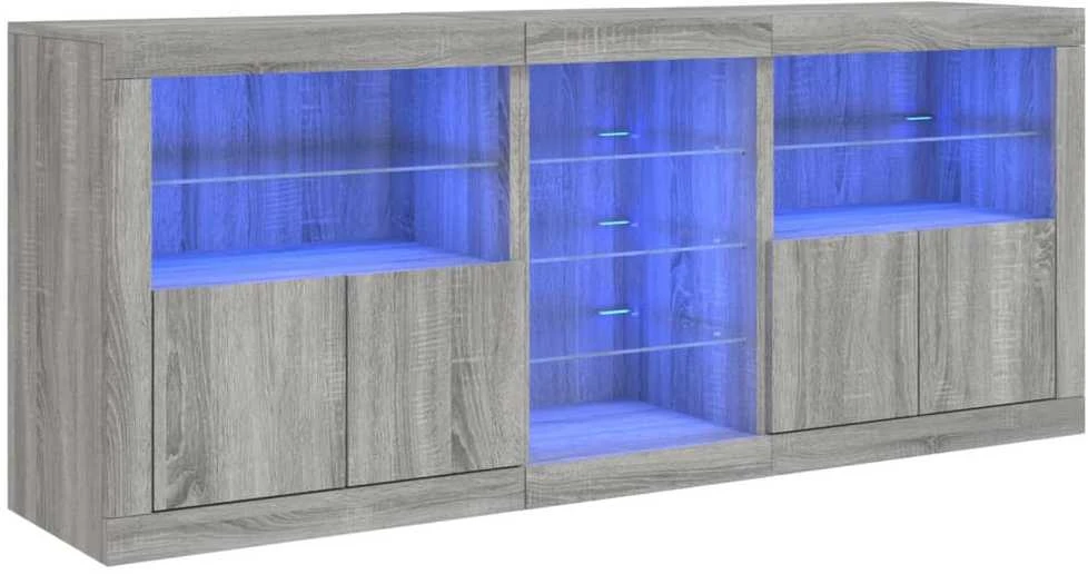 Šoninė spintelė su LED lemputėmis, pilka ąžuolo, 162x37x67cm