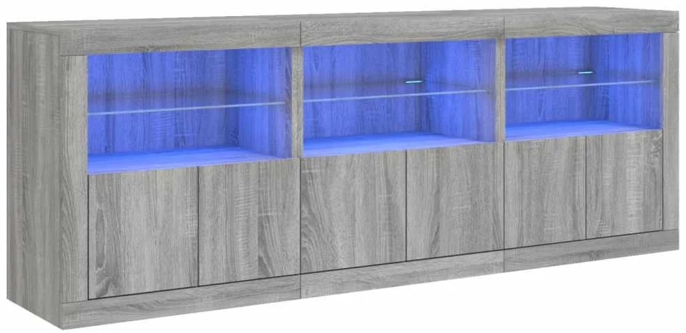 Šoninė spintelė su LED lemputėmis, pilka ąžuolo, 181,5x37x67cm
