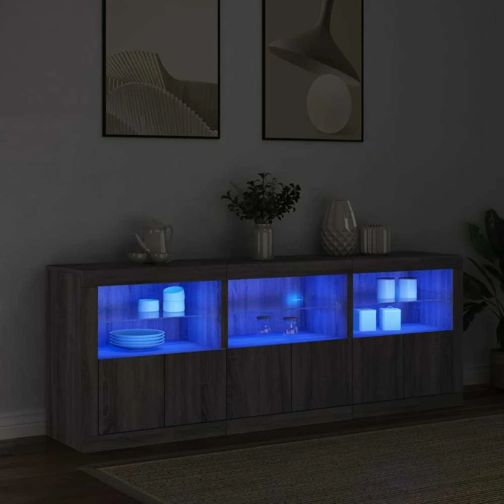 Šoninė spintelė su LED lemputėmis, pilka ąžuolo, 181,5x37x67cm