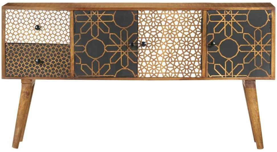 Šoninė spintelė su raštais, 130x30x70cm, mango med. masyvas