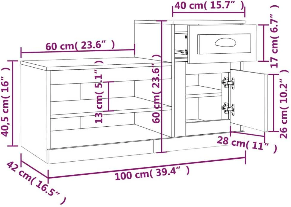 Spintelė batams, juodos spalvos, 100x42x60cm, apdirbta mediena