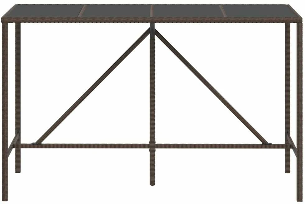 Stalas su stikliniu stalviršiu, rudas, 180x70x110cm, ratanas