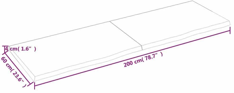 Stalviršis, tamsiai rudas, 200x60x(2-4) cm, ąžuolo masyvas