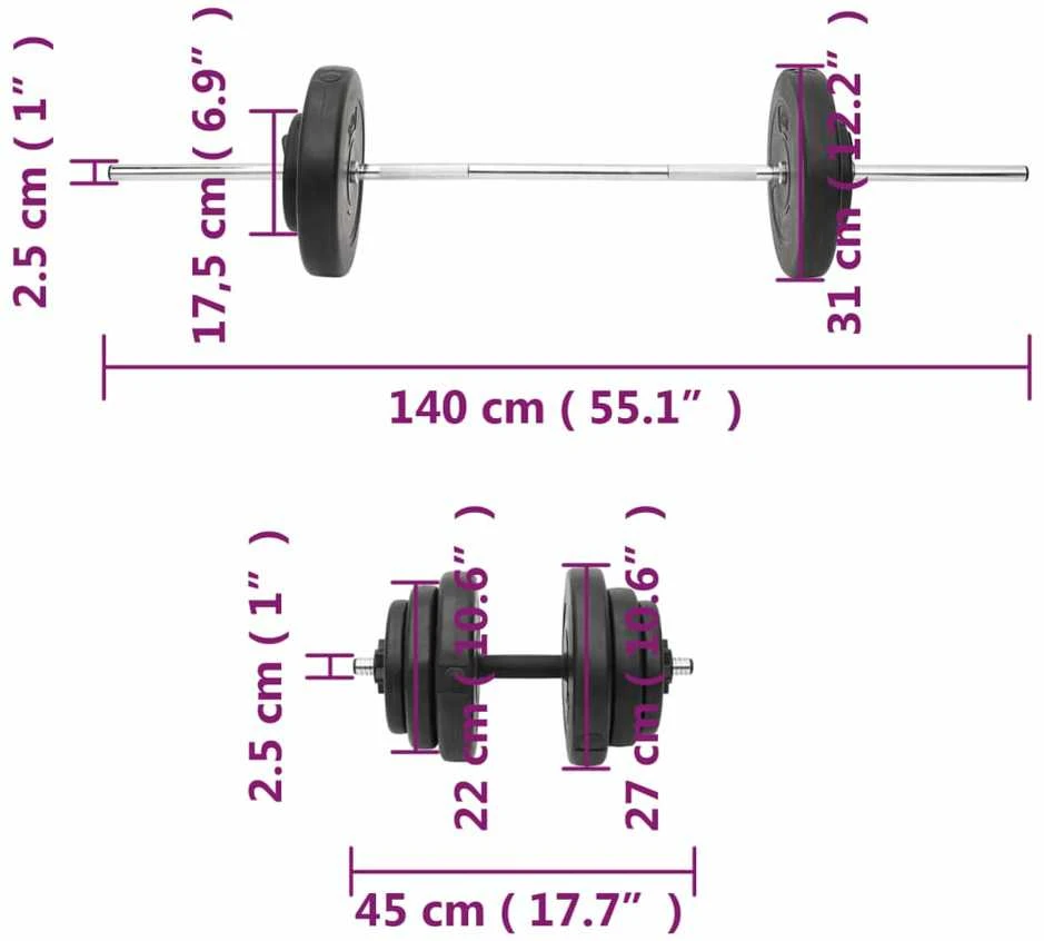 Štanga ir svarmenys su svoriais, 60kg