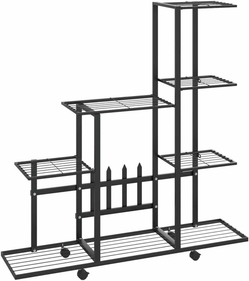 Stovas augalams su ratukais, juodas, 94,5x25x92,5cm, metalas