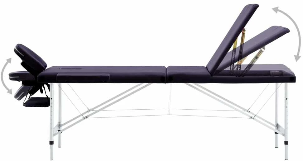 Sulankstomas masažo stalas, violetinis, aliuminis, 3 zonų