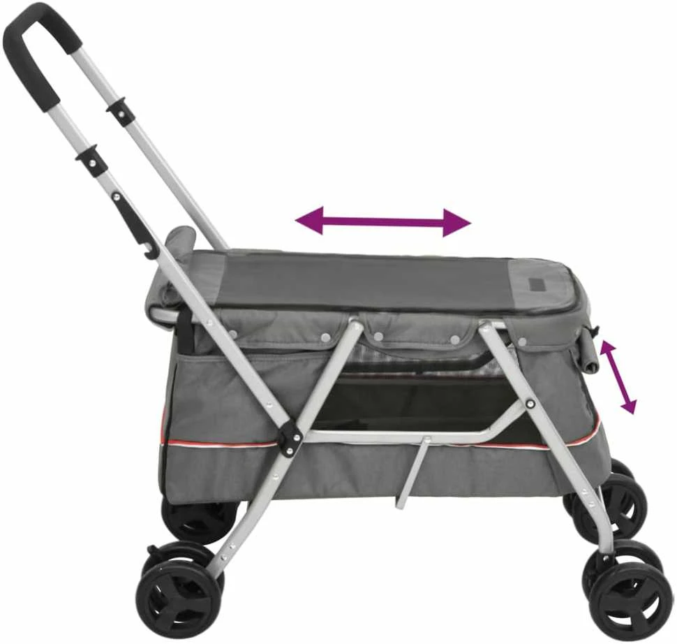 Sulankstomas vežimėlis šunims, pilkas, 100x49x96cm, audinys