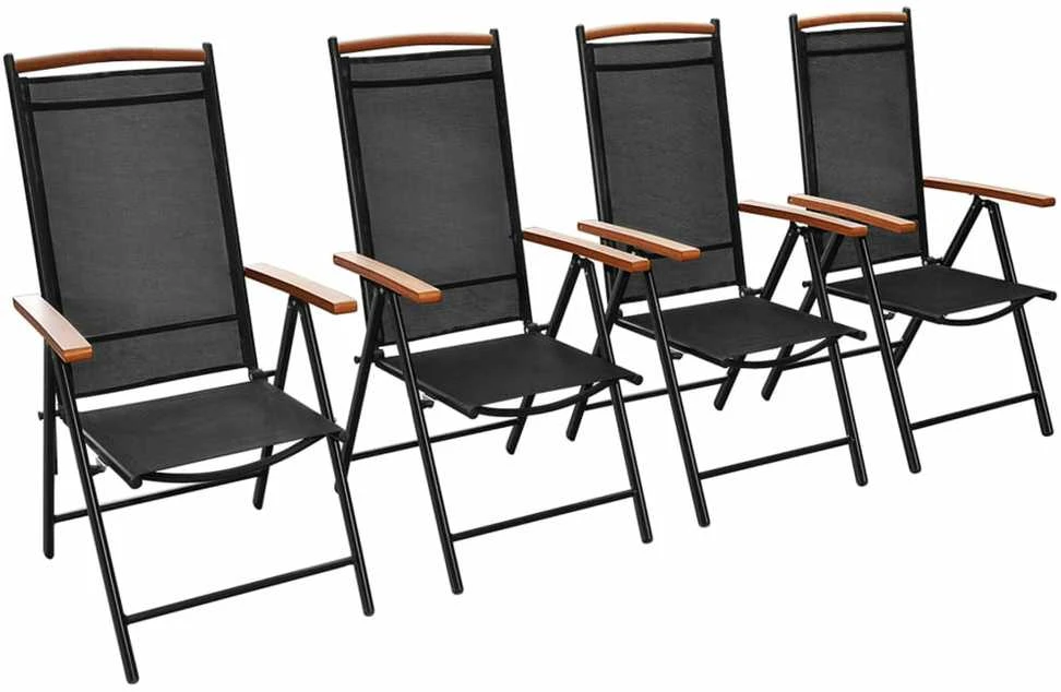 Sulankstomos sodo kėdės, 4 vnt., aliuminis ir tekstil., juodos