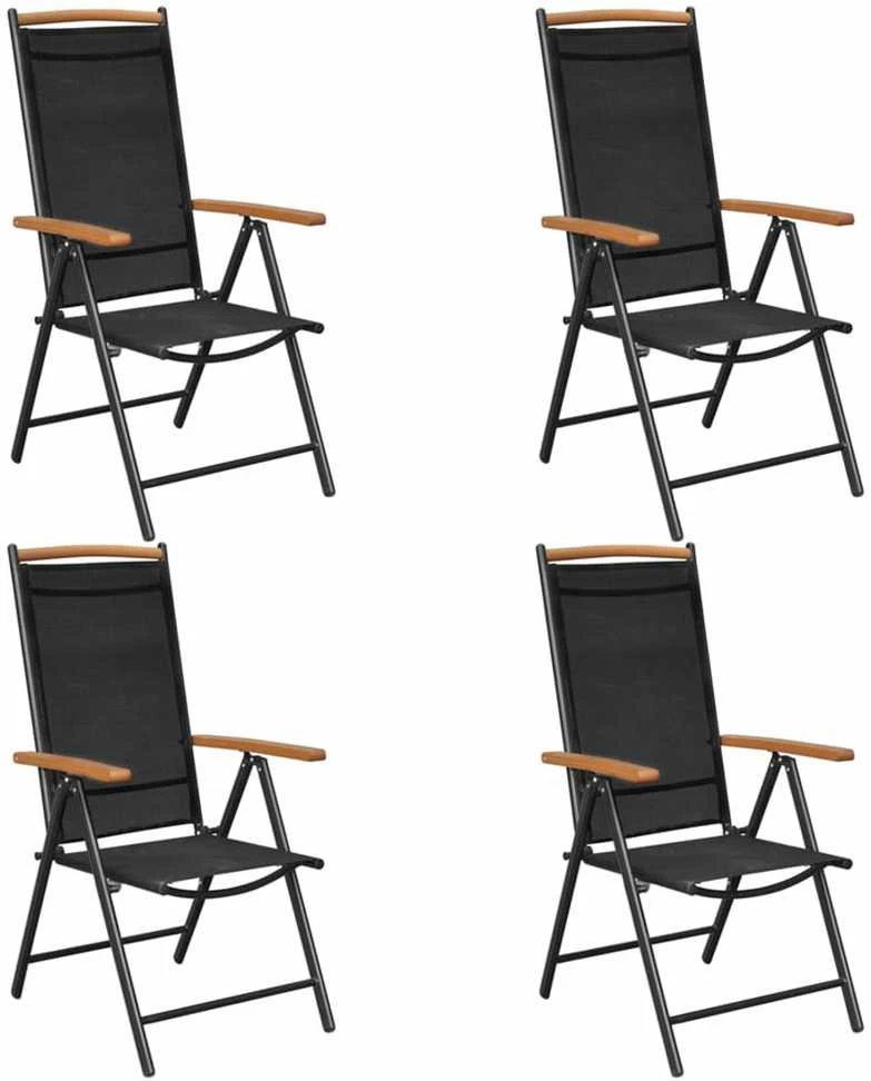 Sulankstomos sodo kėdės, 4 vnt., aliuminis ir tekstil., juodos