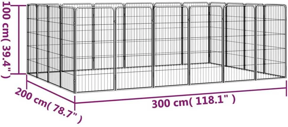 Šunų aptvaras, 20 segmentų, juodas, 50x100cm, plienas