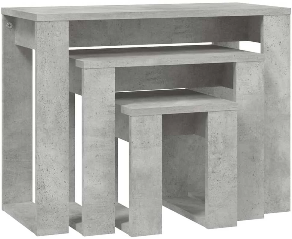 Sustumiami staliukai, 3vnt., betono pilki, apdirbta mediena