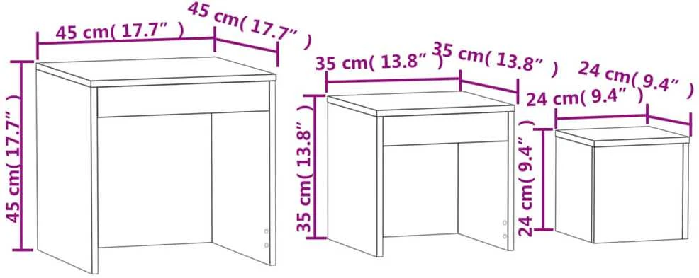 Sustumiami staliukai, 3vnt., pilki ąžuolo, apdirbta mediena