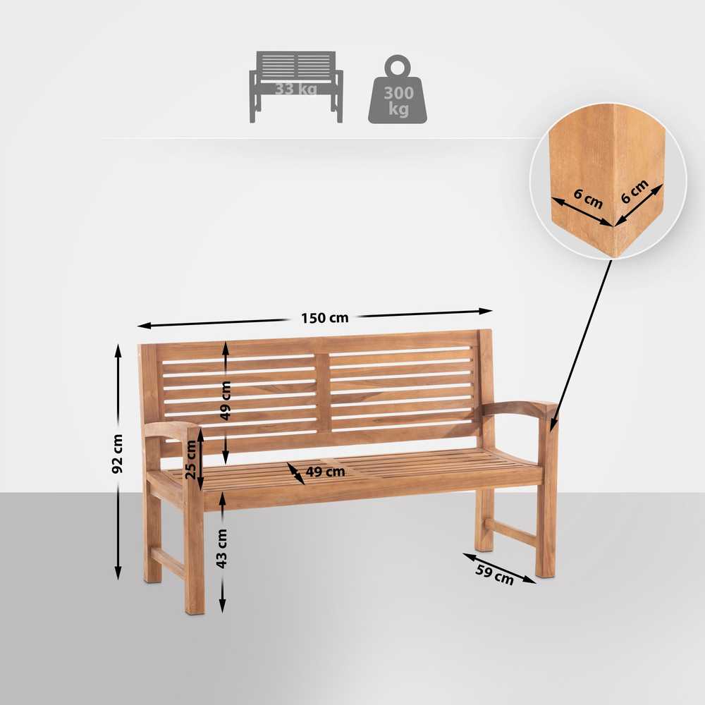 Mville Tiko medienos suoliukas Halden 150 cm
