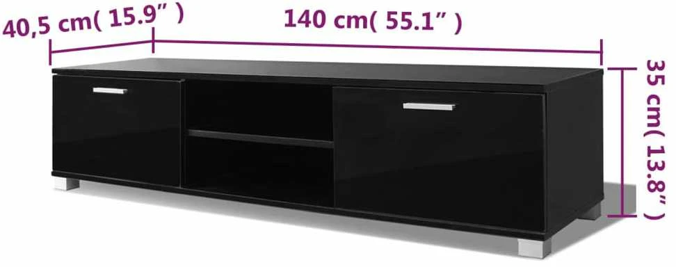 TV staliukas Televizoriaus spintelė, juoda, 140x40,5x35cm, labai blizgi