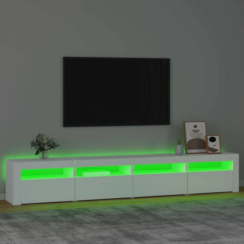 TV staliukas Televizoriaus spintelė su LED apšvietimu, balta, 240x35x40cm