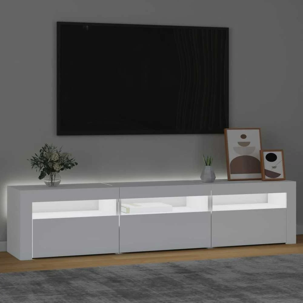 TV staliukas Televizoriaus spintelė su LED apšvietimu, balta, 180x35x40cm
